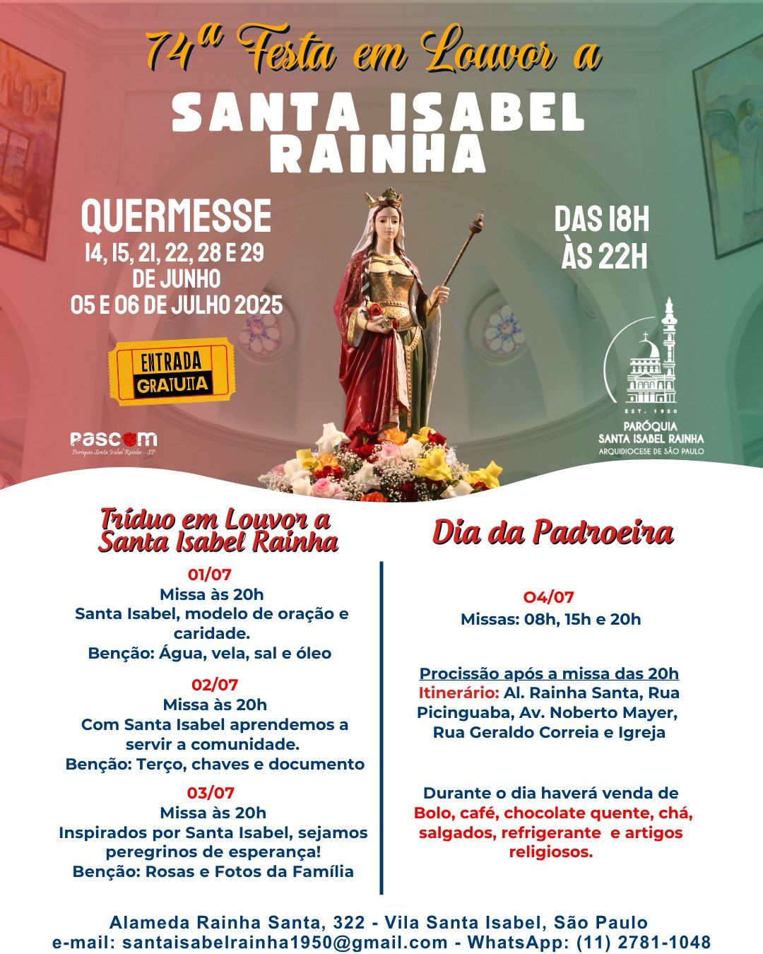 74ª Festa Junina da Santa Isabel Rainha 2025